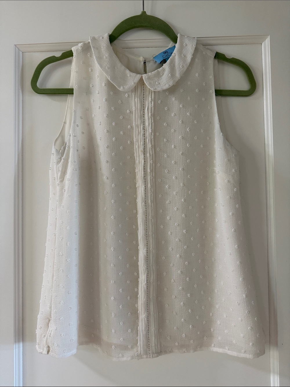 CeCe Cream Sleeveless Swiss Dot Peter Pan Collar Camisole